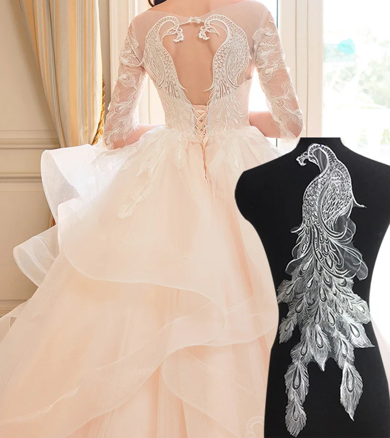 New Oversized Peacock White Lace Flower Stickers For Big-name Wedding Dresses With Exquisite Lace diy Accessories