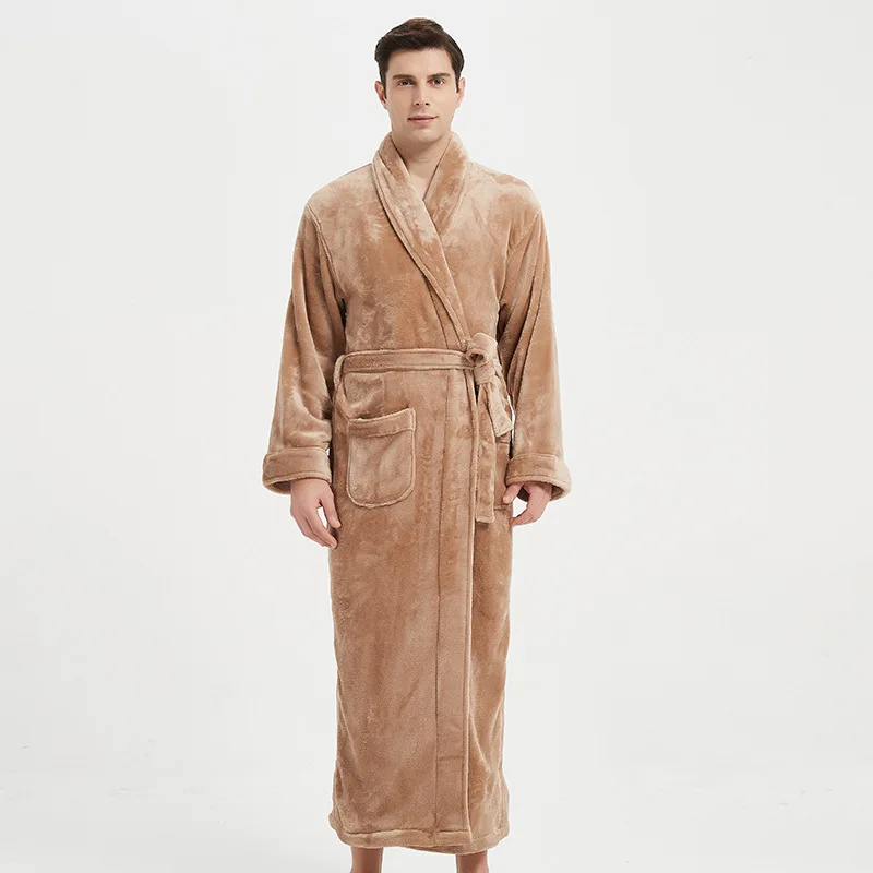 Extra Long Plus Size Winter Warm Coral Fleece Bathrobe Women Men Flannel Dobby Kimono Bath Robe Bridesmaid Dressing Gown Wedding