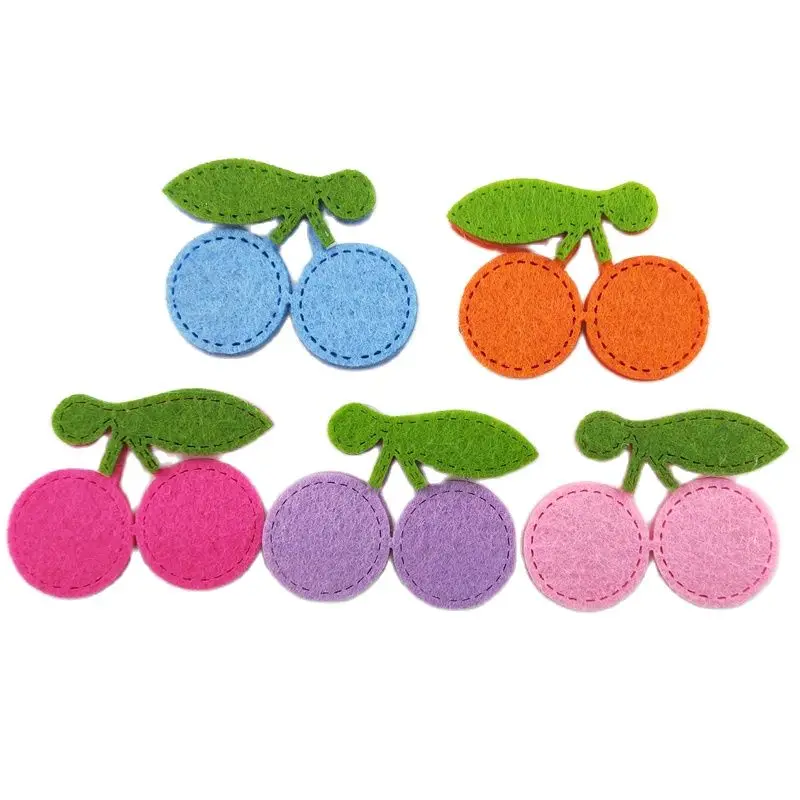 Cherry Padded Appliques for Children, Hair Clip Accessories, DIY Kid Bag, Shoe Patches, 5x3.8cm, 50Pcs