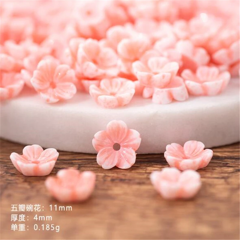 50pcs/lot new pink flower resin beads for diy hair clip jewelry making accessories imitation shell loose beads with hole