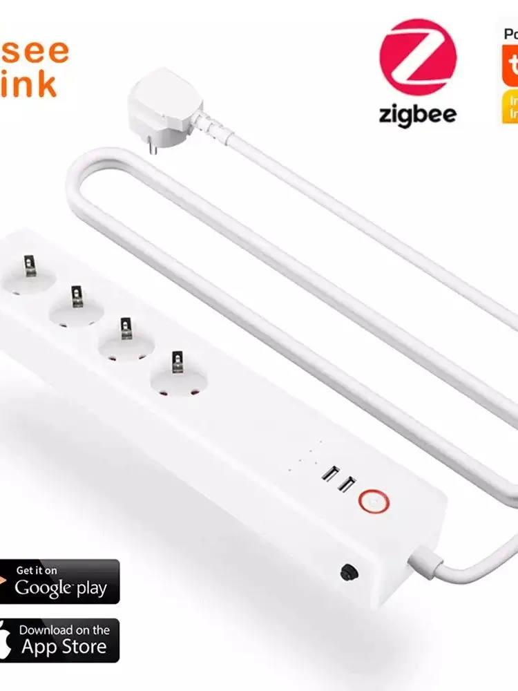 Go! Zigbee Smart Power Strip 16A EU Plug Socket Bar Multiple Outlet Extension Cord With 4AC pulg Independent Control power by