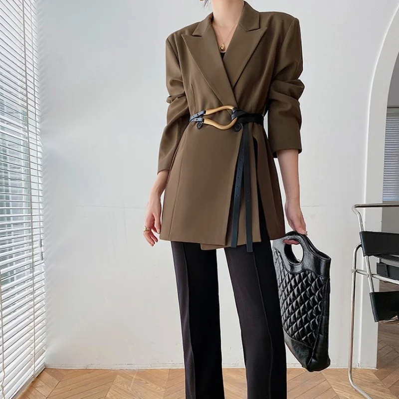 Ladies Office Blazer Tops Autumn Solid Color Single Button Casual Womens Suit Jacket Fashion Outerwear Designer Blazers Coats