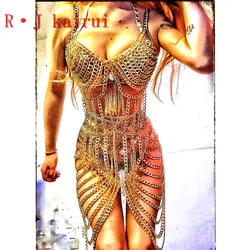 New RJBY01 Fashion Women Gold Chains Layers Top Bra Body Dress Chains Body Costume Jewelry 3 Colors