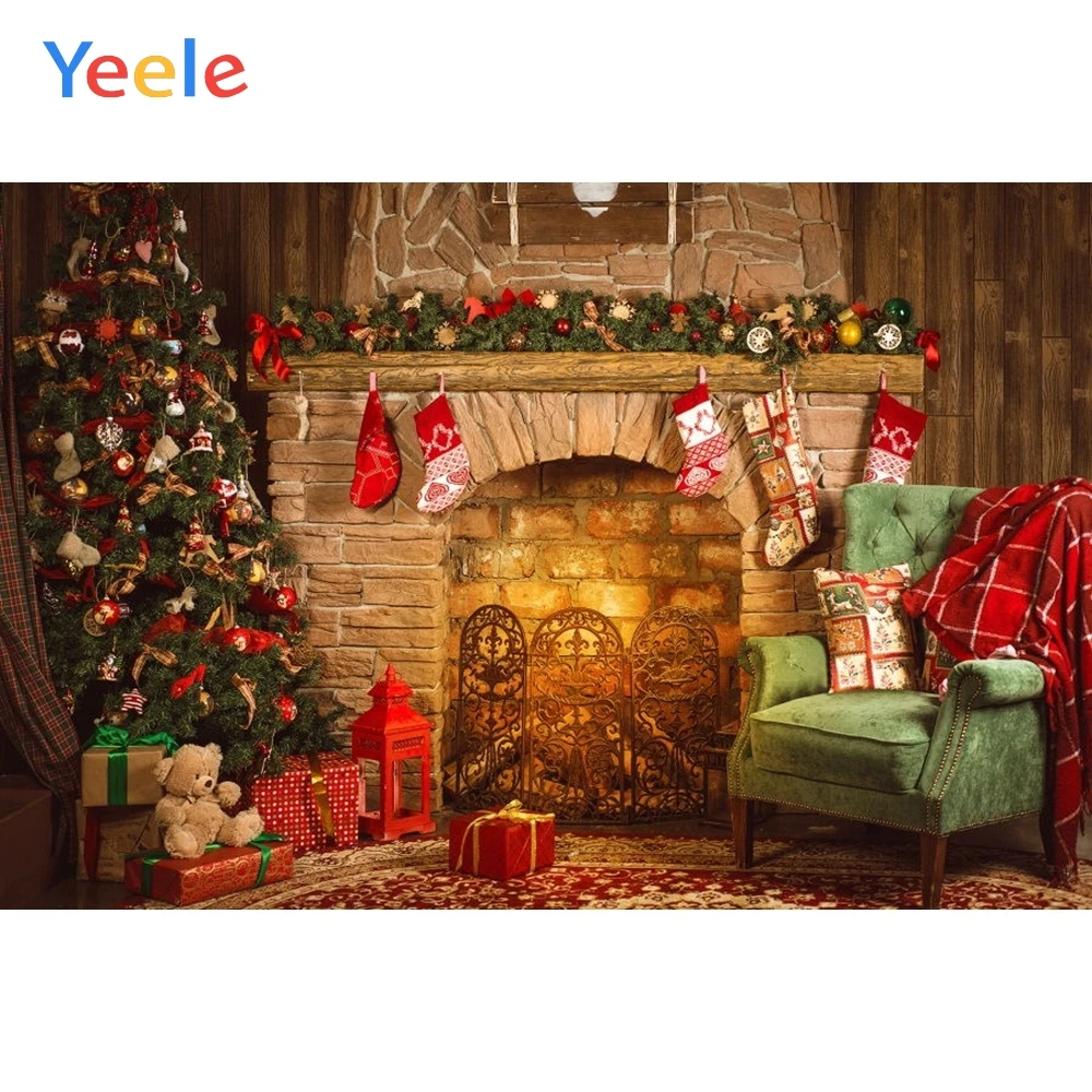 Yeele Christmas Tree Fireplace Sofa Sock Vintage Backdrop Baby Portrait Vinyl Photography Background For Photo Studio Photophone