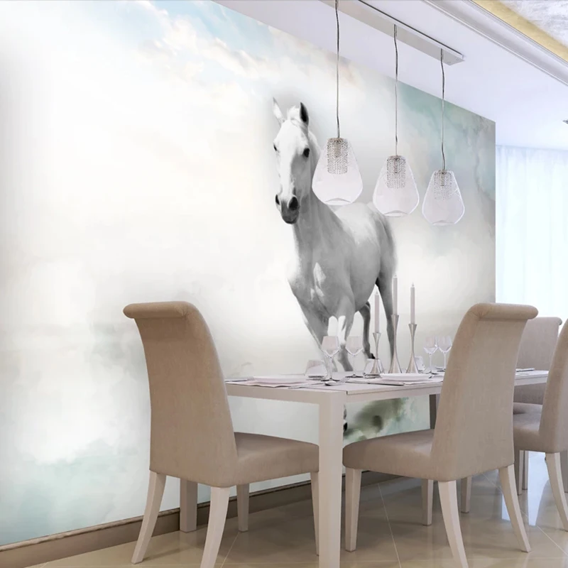 Custom Photo Non-woven Wallpaper White Horse Large Mural Office Study Living Room Dining Room Wall Decoration Mural Wall Paper