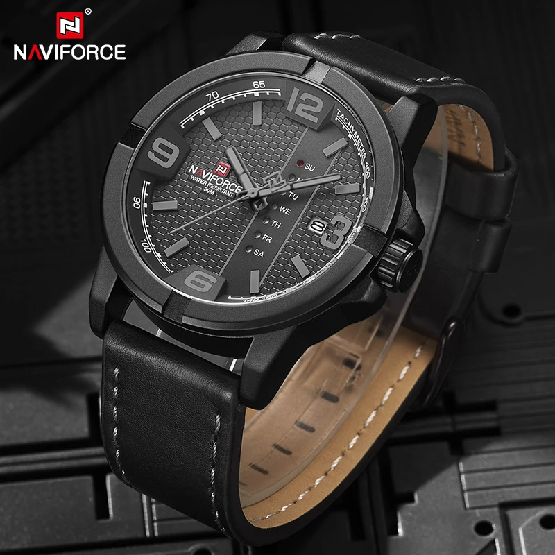 NAVIFORCE Watches for Men Fashion Business Calendar Week Display Learher Strap Waterproof Quartz Wrist Watches Relogio Masculino