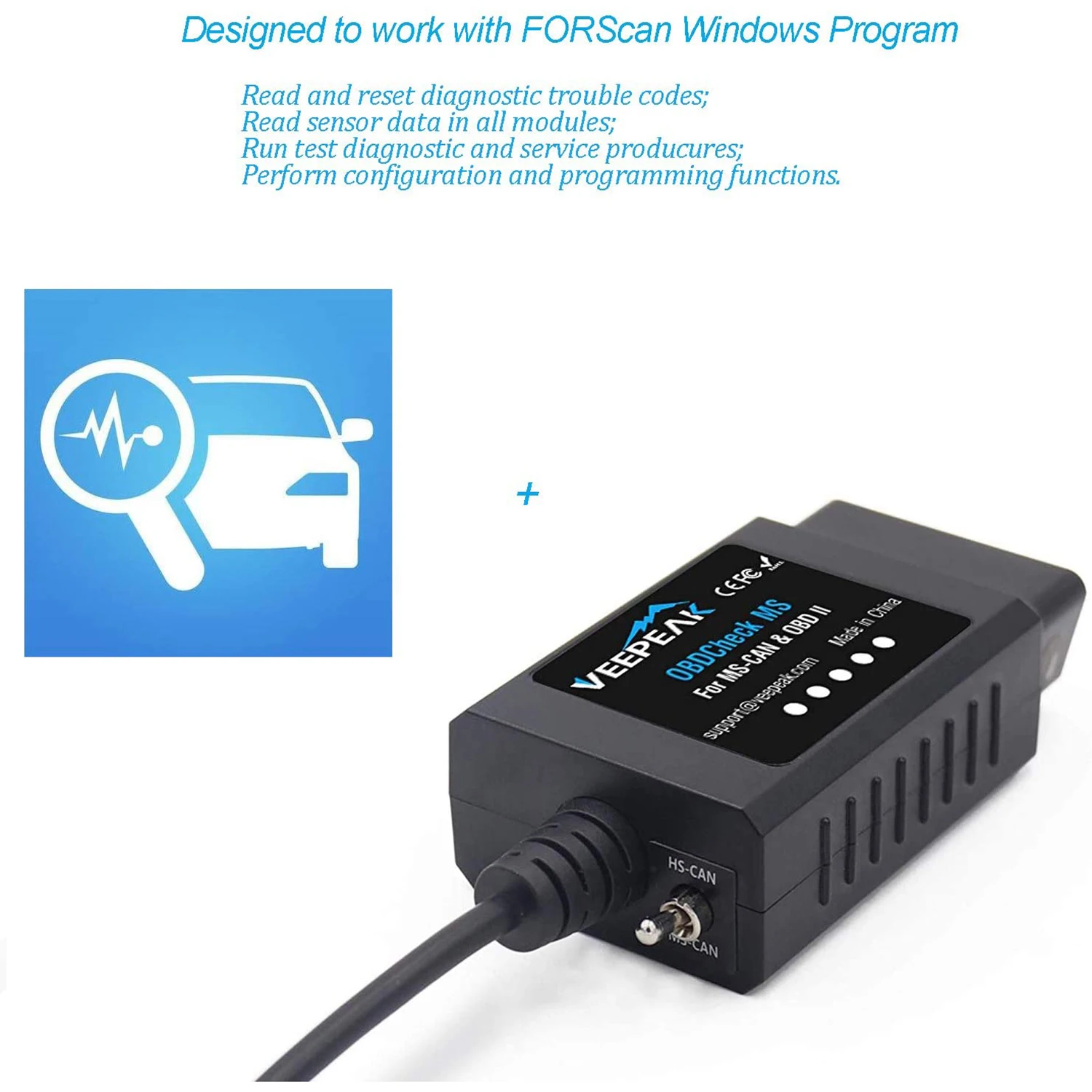 Veepeak ELM327 USB OBD2 Adapter for FORScan Windows with HS-CAN MS-CAN Switch Professional Diagnostic Scan Coding Tool for Ford