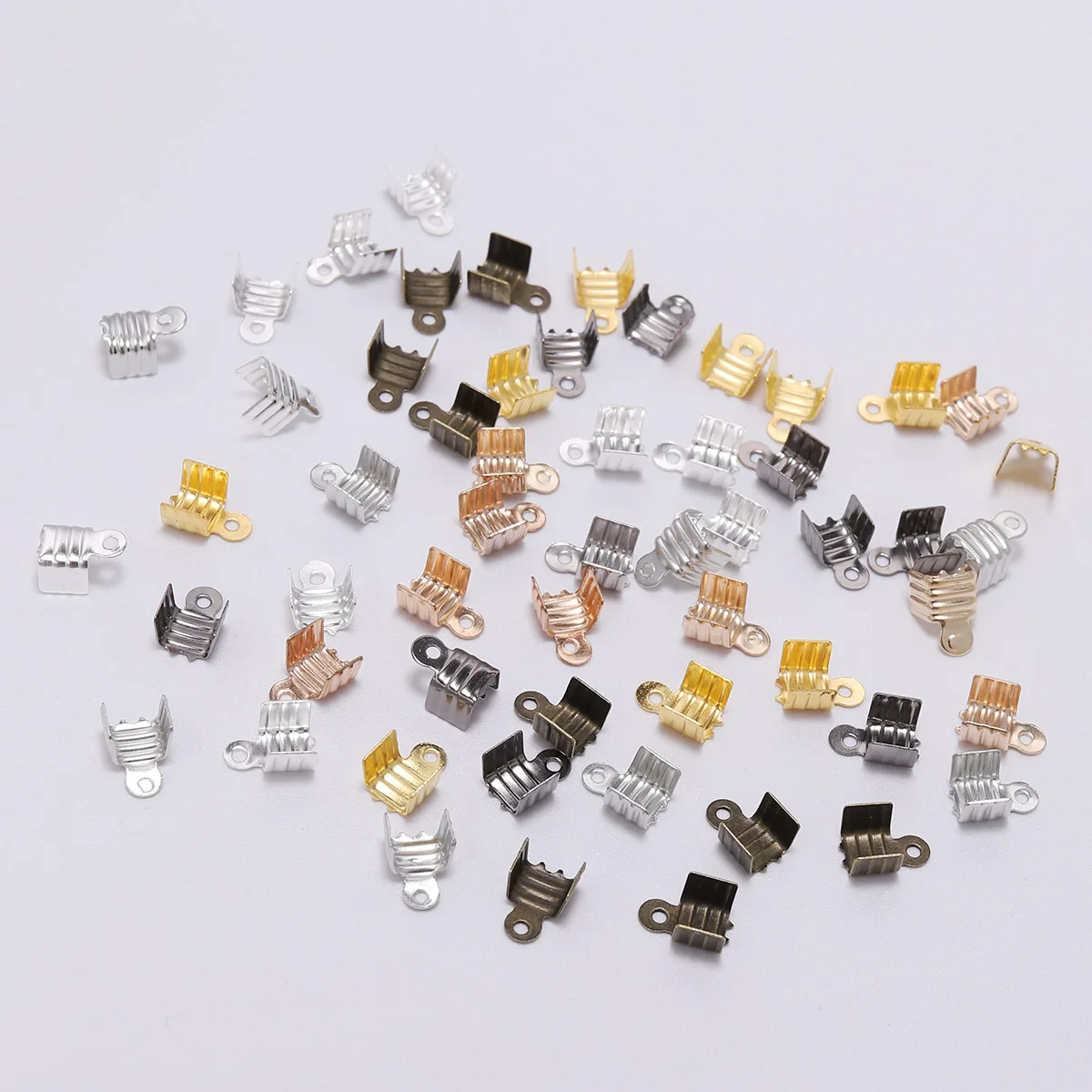 

200Pcs 3-8 mm Small Cord End Tip Fold Over Three-wire Clasp Crimp Bead Connector For DIY Jewelry Making Accessories Wholesale