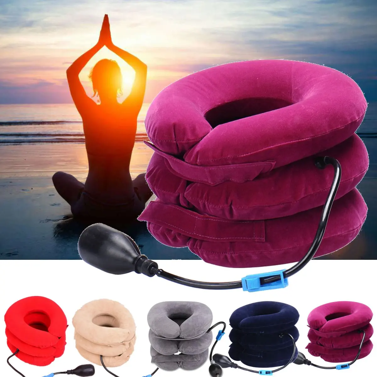 Air Inflatable Portable Cervical Traction Collar Brace Pillow Chiropractic Pain Relief Neck Cushion Support Protection Stretcher