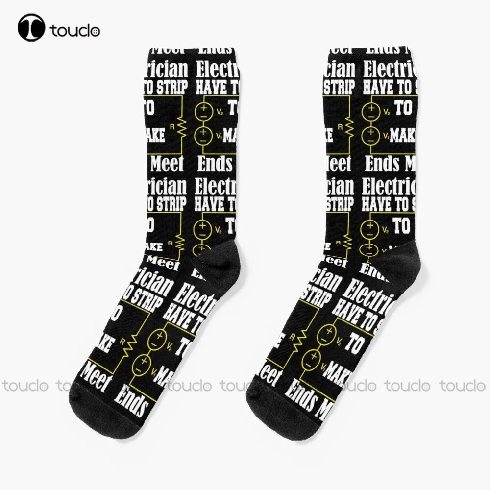 Electrician Have To Strip To Make Ends Meet Socks Long Black Socks Personalized Custom Unisex Adult Teen Youth Socks Funny Sock