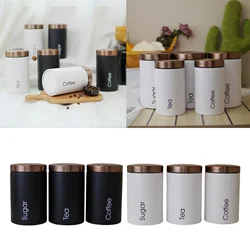 3PCS Stylish Tea Sugar Coffee Storage Canisters with Lid  Black