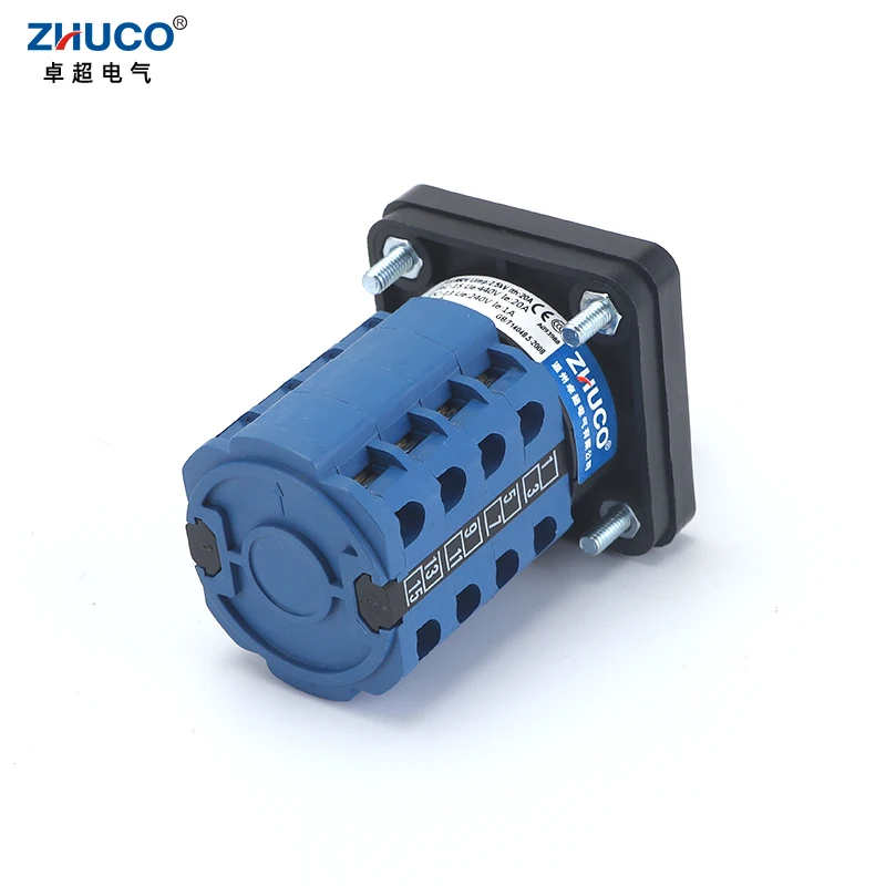 ZHUCO SZW26/LW26-20 4 Poles Sliver Contact 20A 660V 64X64 mm 48X48 mm Panel Power Knob Selection Cam Rotary Changeover Switch