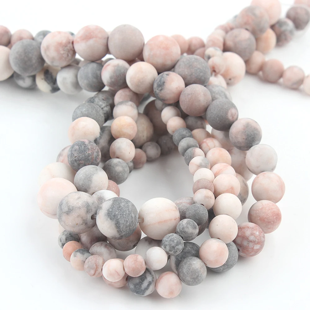 Natürliche mattierte rosa Zebra-Jaspis-Stein-Edelstein-runde lose Distanzperlen zur Herstellung von Schmuck 4 6 8 10 mm DIY-Armband-Halskette 15 Zoll