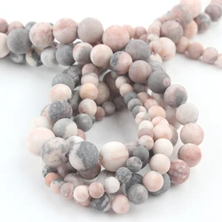 Natural Frosted Pink Zebra Jaspers Stone Gem Round Loose Spacer Beads Making For Jewelry 4 6 8 10mm DIY Bracelet Necklace 15Inch