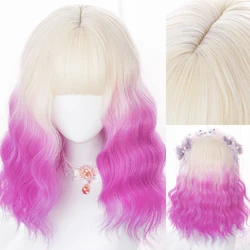 MSIWIGS breve Ombre colorato sintetico Cosplay Lolita Harajuku parrucca con frangia parrucche ondulate Anime per le donne