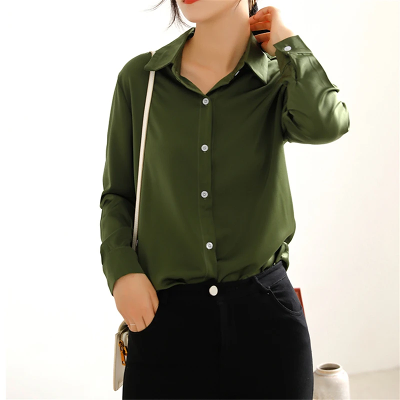 Korean Solid Women Blouses Casual Ladies Basic Cardigan Blouses Shirt Female Fashion Turn-down Collar Summer Shirts Blusas Mujer