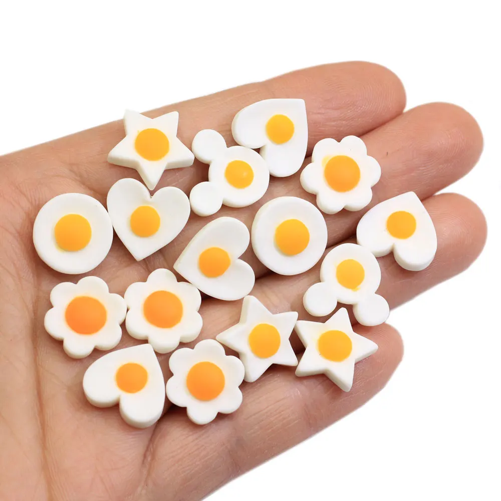 Kawaii SImulation Heart star Fried Eggs Flatback Resin Cabochon Mini Food Scrapbooking DIY Doll's house accessories