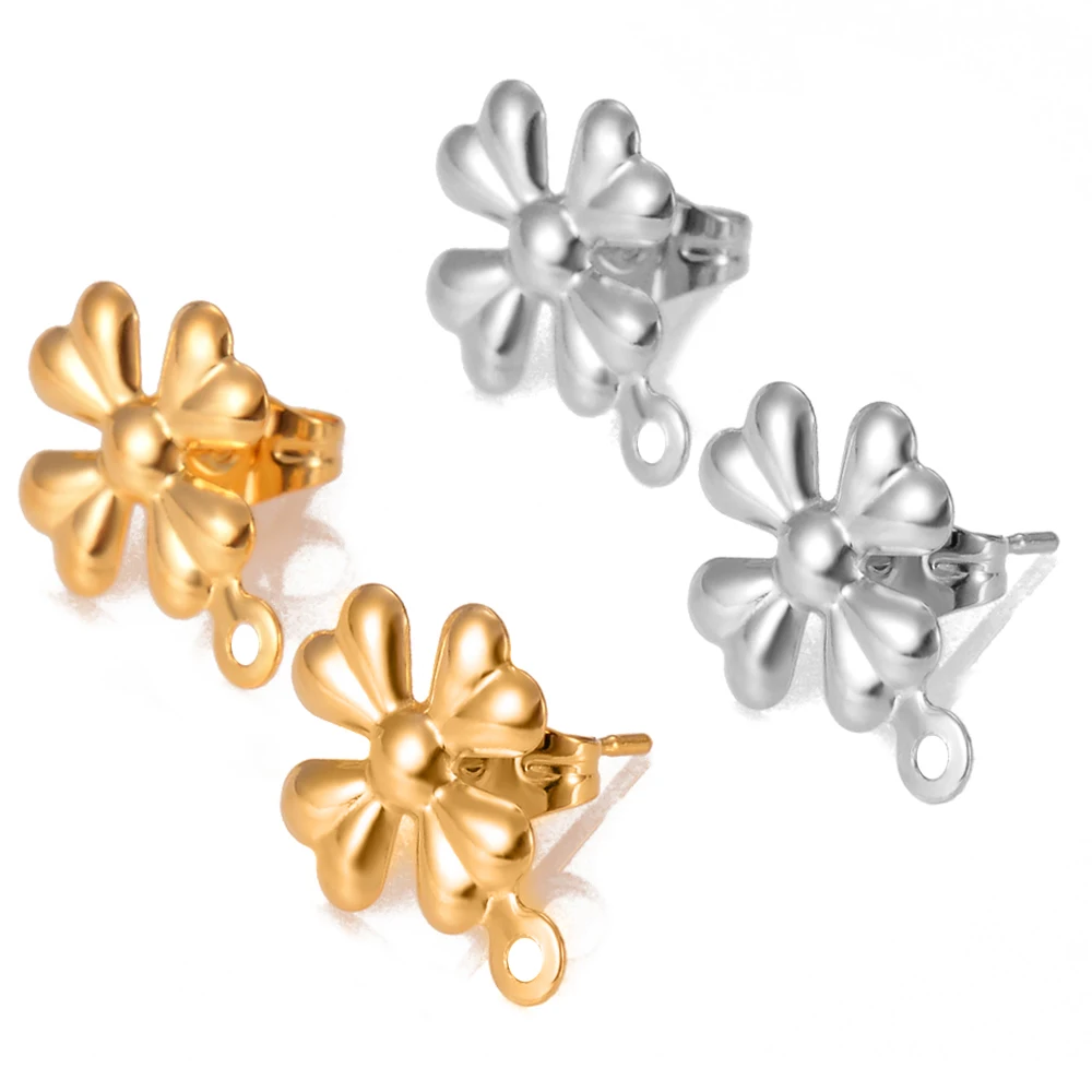 10 Stück/Set, Edelstahl, Rosenblüten- und Blatt-Ohrring-Stecker, vergoldet, für die Herstellung von Schmuck, Bastelzubehör. – Detail 5