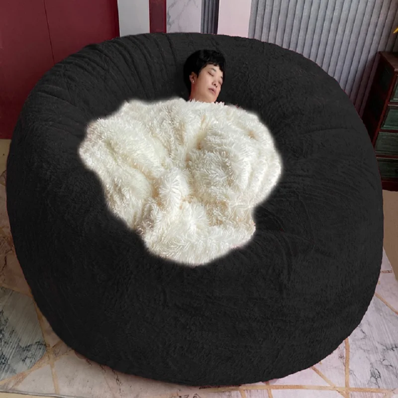 Dropshipping Fluffy Faux BeanBag dmuchana Sofa narzuta confortevole morbido gigante pufa rechabile 7FT duże okrągłe krzesło worek fasoli