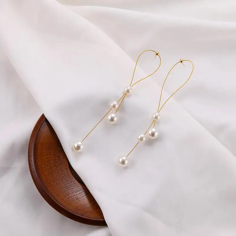 S925 الفضة إبرة اللؤلؤ شرابة خيط صنارة صيد الصليب أقراط ، رقيقة الوجه مزاجه عالية الجودة البرية الأقراط الطويلة مجوهرات Brincos #4