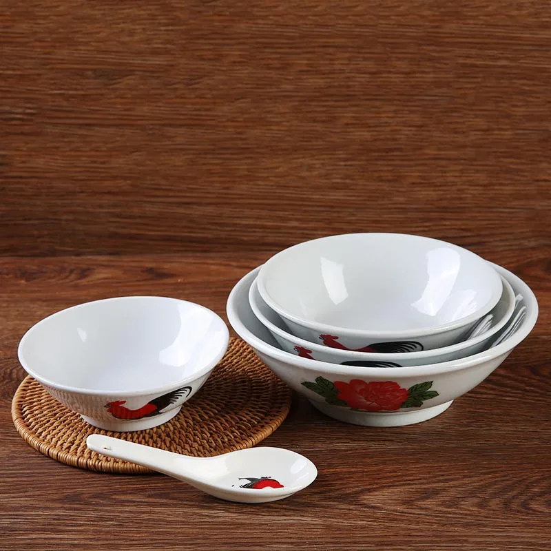 Chinese Ceramic Soup Bowl Vintage Classical Cock Art Small Rice Bowls Kitchen Utensils Porcelain Tableware Home Dinnerware White