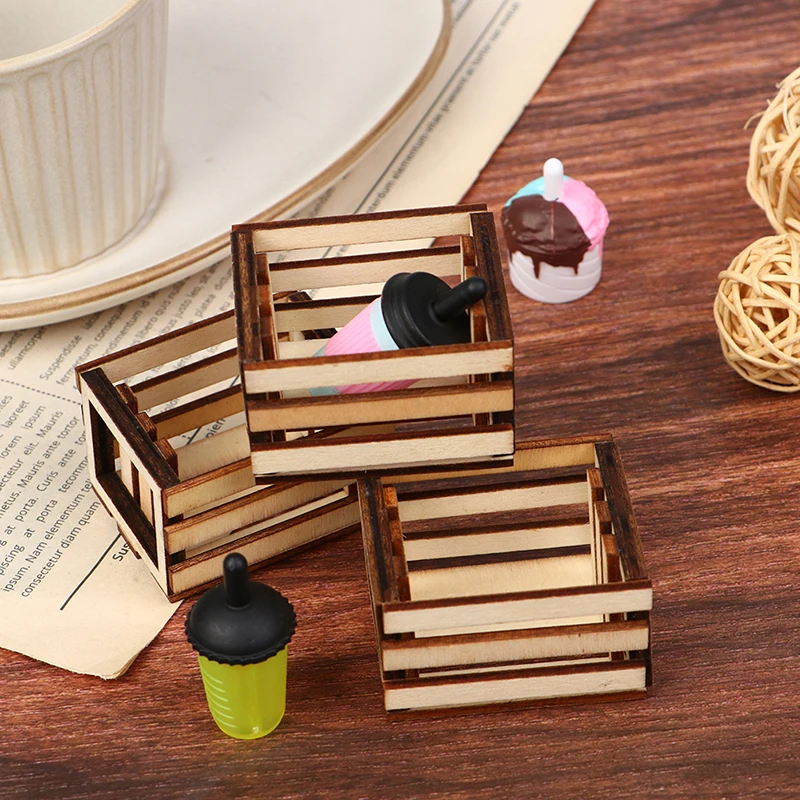 1:12 Creative Dollhouse Miniature Wooden Frame Storage Basket Organizer Box Home Decor Collection Arrangement Eco Home