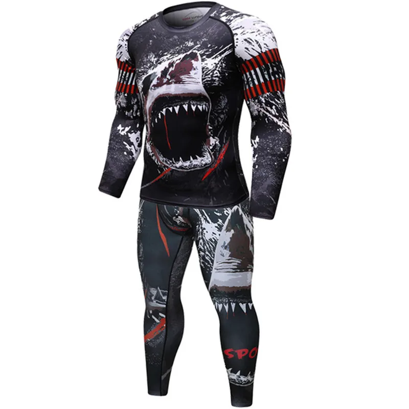 Men Sport Suit MMA running clothes Sport Wear Yoga Set fitness Pants T Shirt Sportswear Leggings Jogging male Fightwear Set