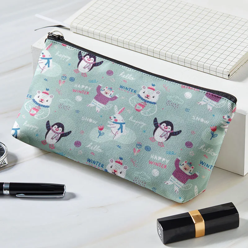 Cute Penguin Printed Girl's Cosmetics Bag Women's Lipstick Storage Coin Purse Makeup Bags With Zipper Organizer Boxes pouch