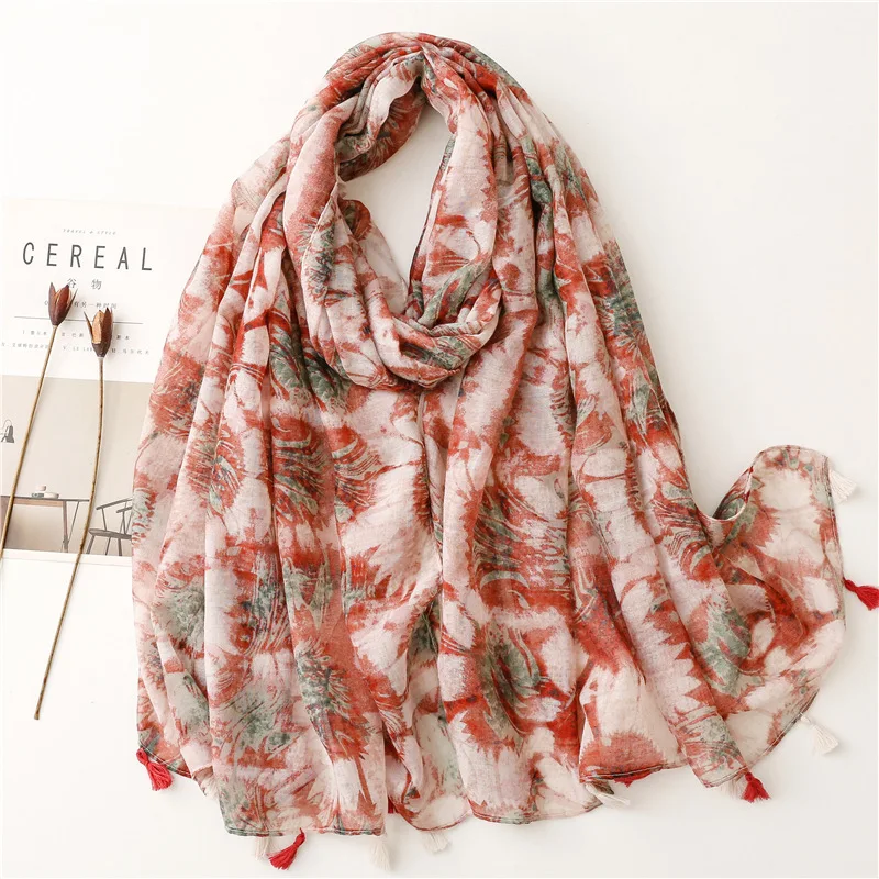 

2022 New Fresh Color hand painted Matching Fringed Scarf Thin Viscose Long Sunscreen Shawl