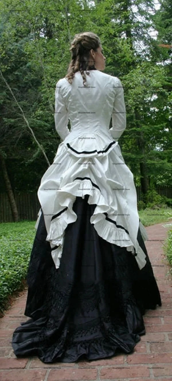 1860S Viktorianischen Korsett Gothic Prom Formale Kleider Vintage Schwarz Weiß Lace-up Korsett Bürgerkrieg Southern Belle Abendkleid kleider