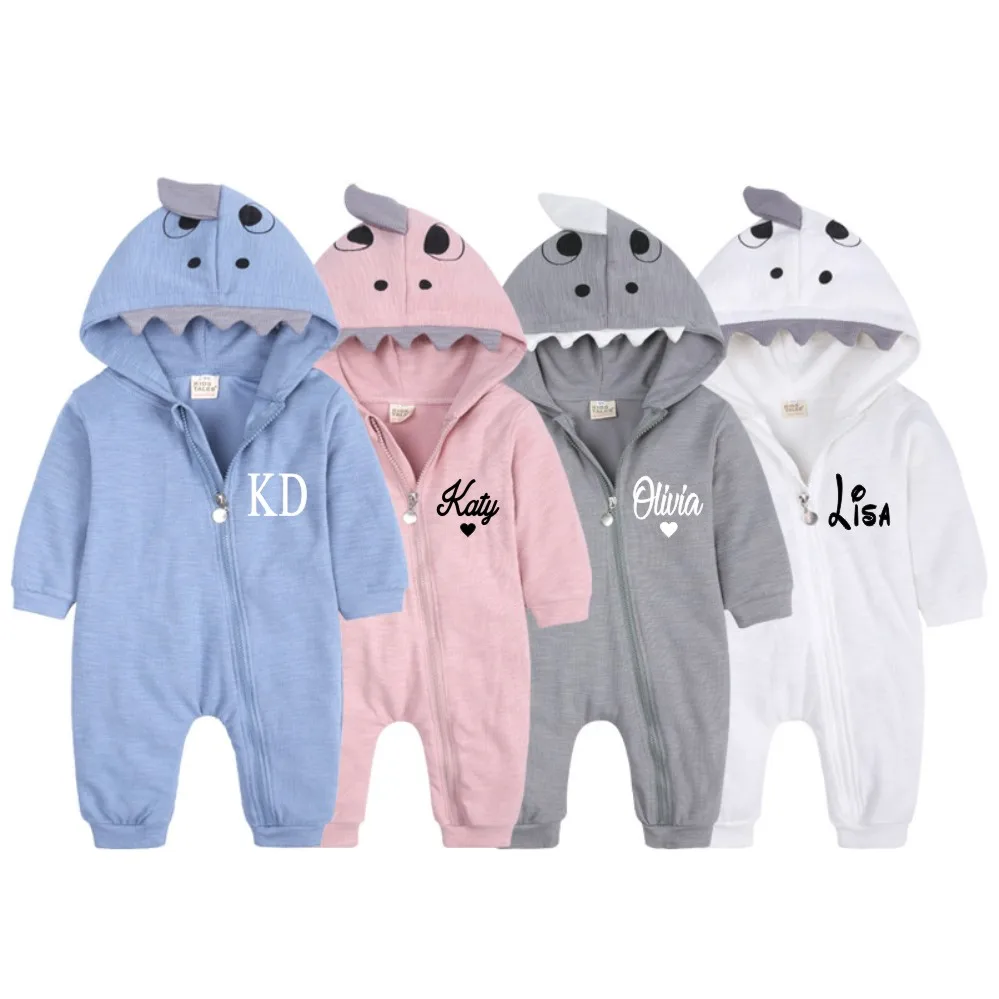 Tenue de requin personnalisée, nom personnalisé, barboteuse pour bébé, animaux amusants, cadeau d'anniversaire pour bébé