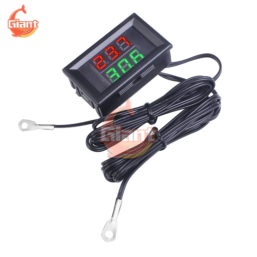 Mini Dual Display Digital Thermometer Dual NTC Waterproof Metal Probe Temperature Sensor Tester for Car Room Indoor DC 4-28V 12V