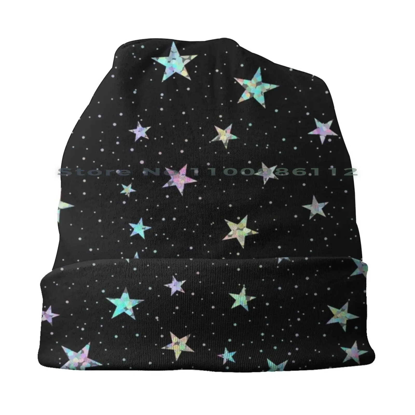 Rainbow Holographic Iridescent Star Confetti Glitter Pattern ( Black ) Bucket Hat Sun Cap Holographic Glitter Iridescent Stars