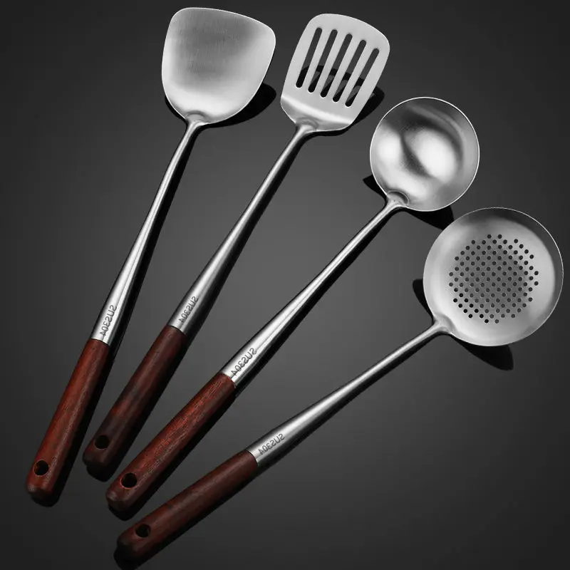 Lengthen 304 stainless steel pot shovel fried vegetable shovel kitchen home fried vegetable spoon home produce kitchen set