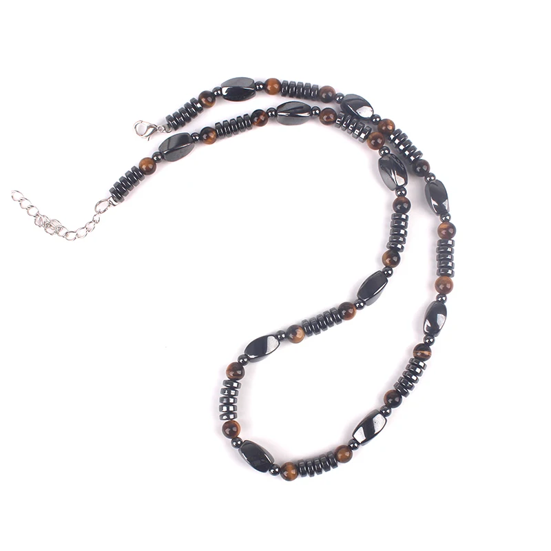 Black Hematite Tiger-Eye Stone Beads Necklace Handmade  Jewelry for Men and Women Weight Loss