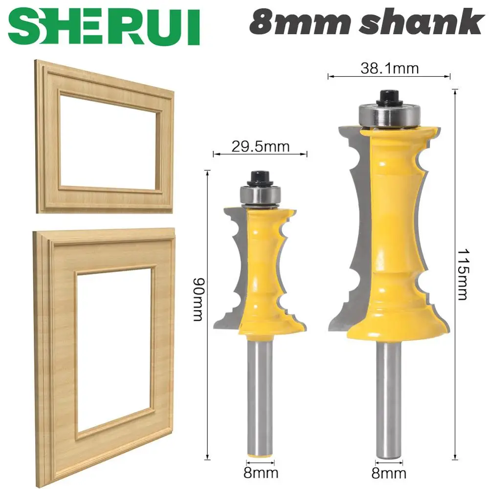 SHERUI 1pc 8mm Shank 38mm 64mm Miter Frame Molding Router Bit Line knife Door knife Tenon Cutter for Woodworking Tools