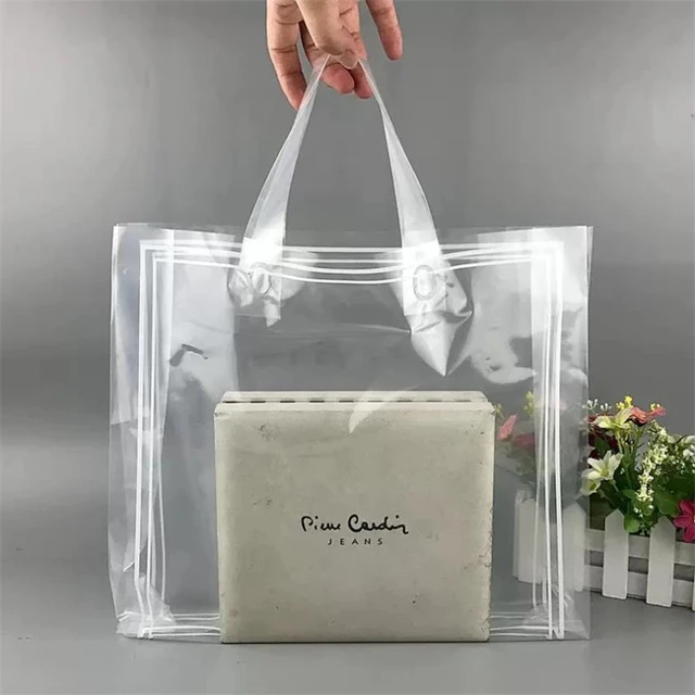 Bolsas de plastico con asa para regalo de negocios bolsa transparente grande para compras ropa joyeria peluca fiesta 50 unidades por lote AliExpress 15