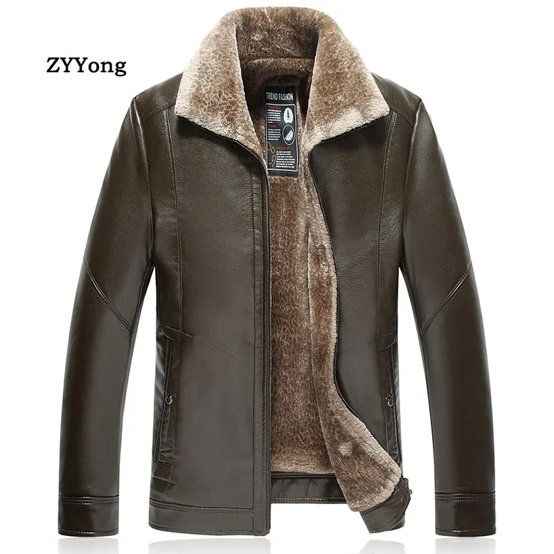 Winter Black Fleece Leather Jacket Men Parka Coat Overcoat Plus Velvet Warm PU Business Classic Brown Windbreaker Outwear 7XL