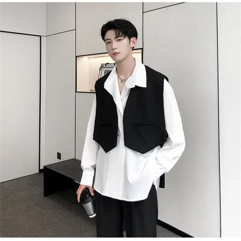 

Autumn personalized ribbon design Korean version men's minority fashion vest hairdresser youth handsome vest coat trend