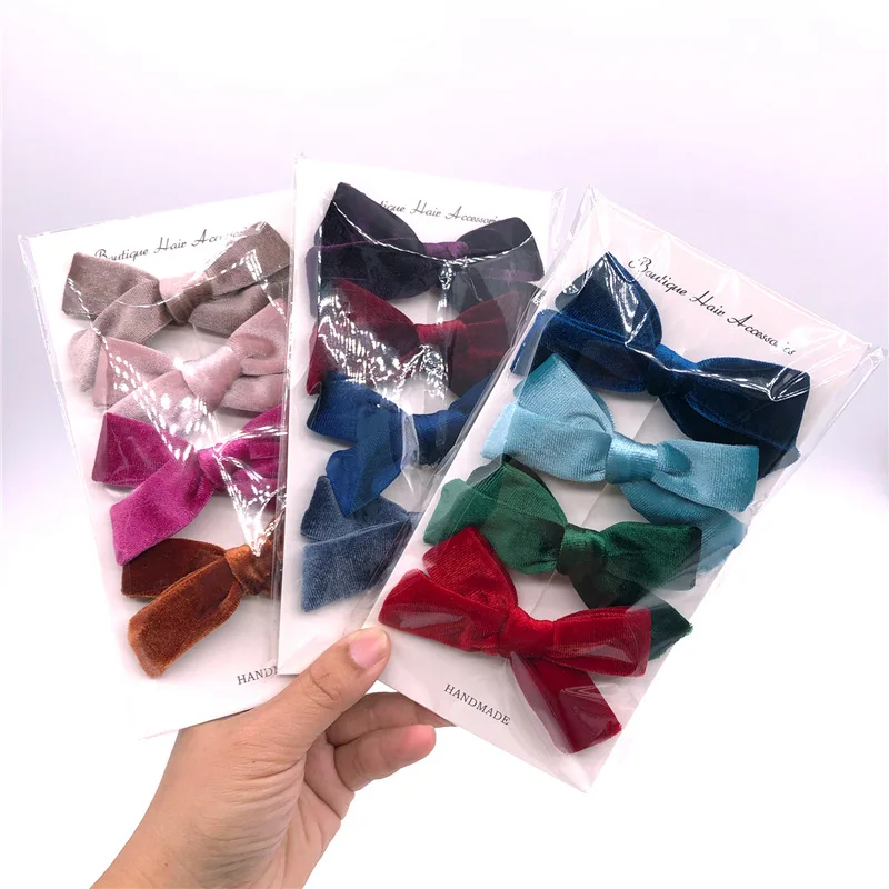 4pcs/Lot Baby Headband Velvet Bow Hair Clips For Girls Hairpins kid Toddler Pins Children Clips Barrettes Hair Accessories Nylon