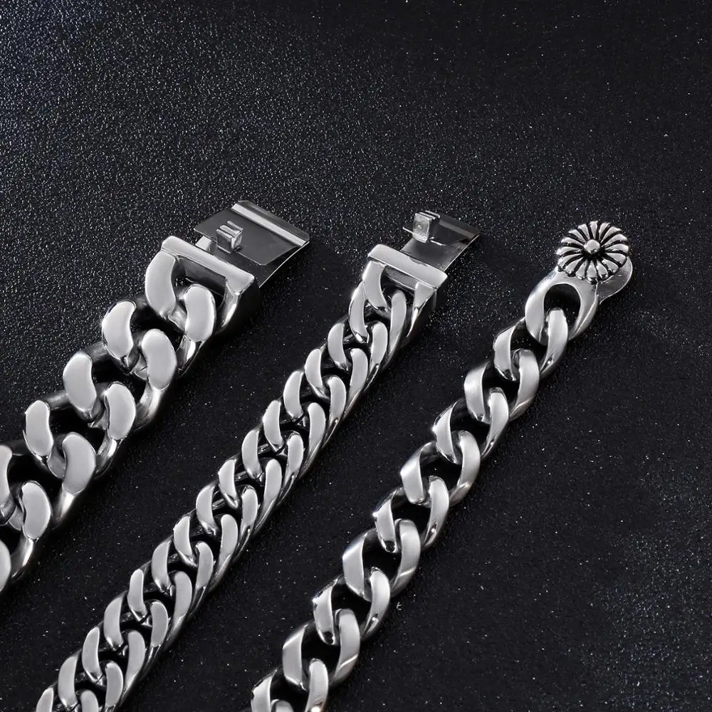 KALEN 22cm Stainless Steel Link Chain Bracelet For Men Heavy Chunky Cuban Chain Biker Bracelet Punk Jewelry Accessories