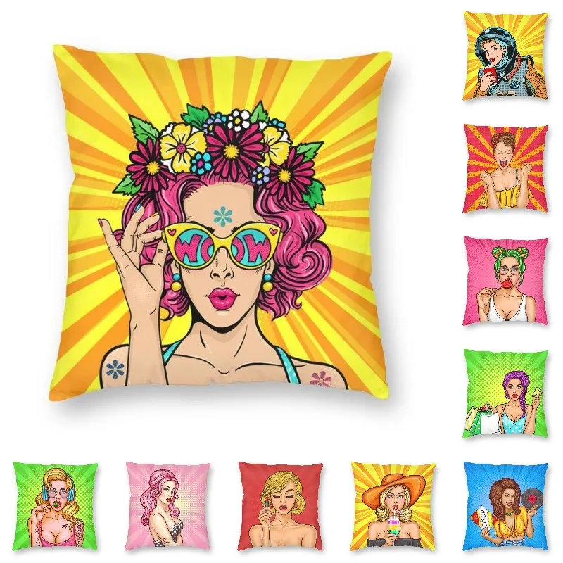 Fashion Sexy Lady Kiss Pop Art Cushion Cover Vogue Cartoon Girl Throw Pillow Case for Living Room Pillowcover Home Decor Sofa