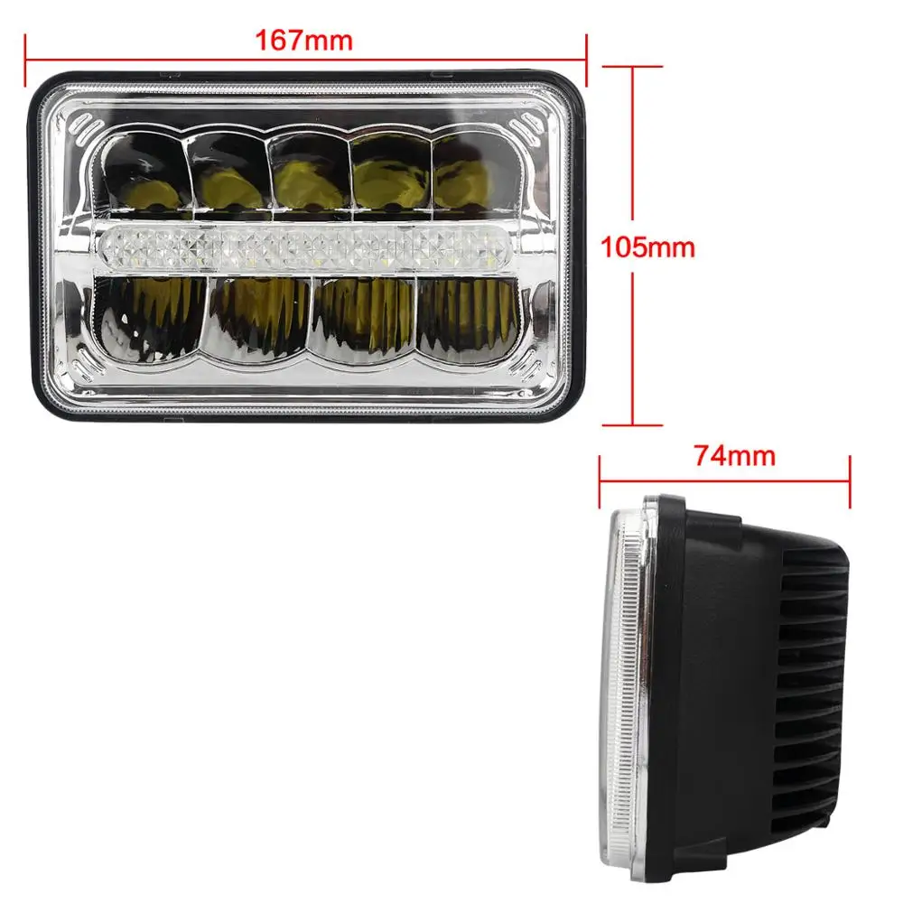 4pcs 4x6 Car Led Headlight Square Light DRL Sealed Beam Headlamp For Ford  Trucks Offrord 12V 24V 6000K Truck 4X4 Offroad 5Inch