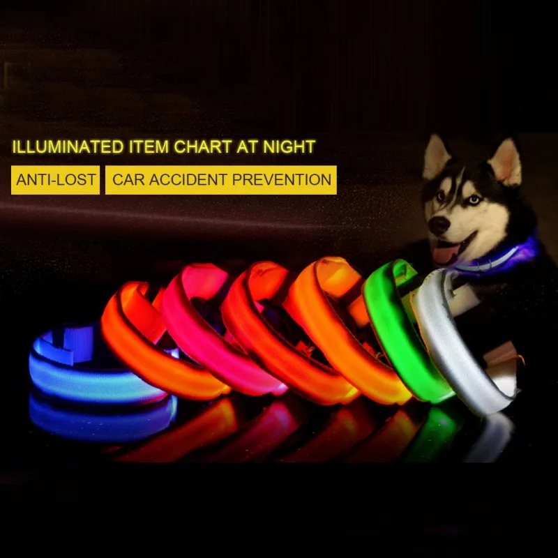 Usb Charging Led Dog Collar Safety Led Luminous Dog Pet Light Up Collar Night Nylon Necklace Glowing Leads for Dogs Night Safety