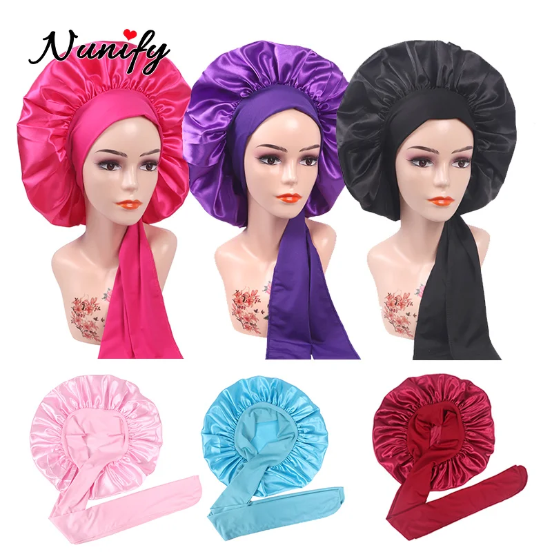 Nunify-gorro de satén de alta calidad para mujer, 1 pieza, envolturas africanas para la cabeza, envoltura de pelo de satén para dormir, Bonnets de borde ancho