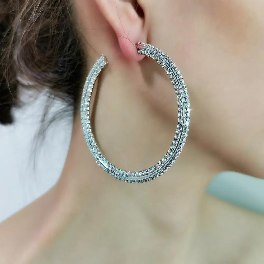 Big Rhinestones Hoop Earrings Crystal Circle Statement Bride Earrings Women luxury Wedding Jewelry 2022 UKEN