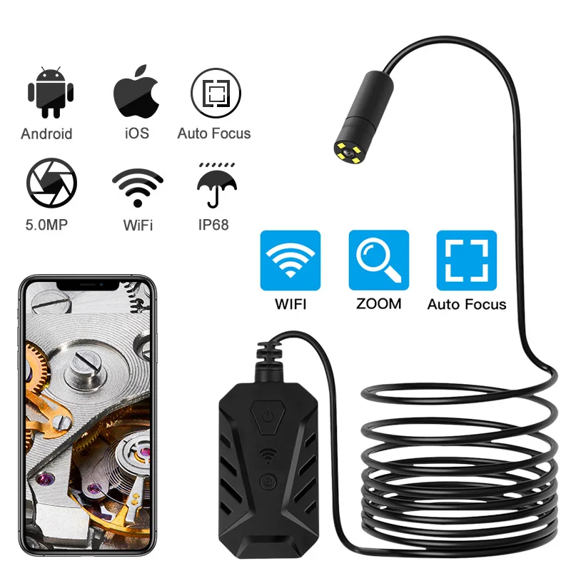 

5MP Wifi Auto Focus Wireless Inspection Camera 1920P HD WiFi Endoscope Digital Zoom Borescope 2300mAh Battery For IOS/Android