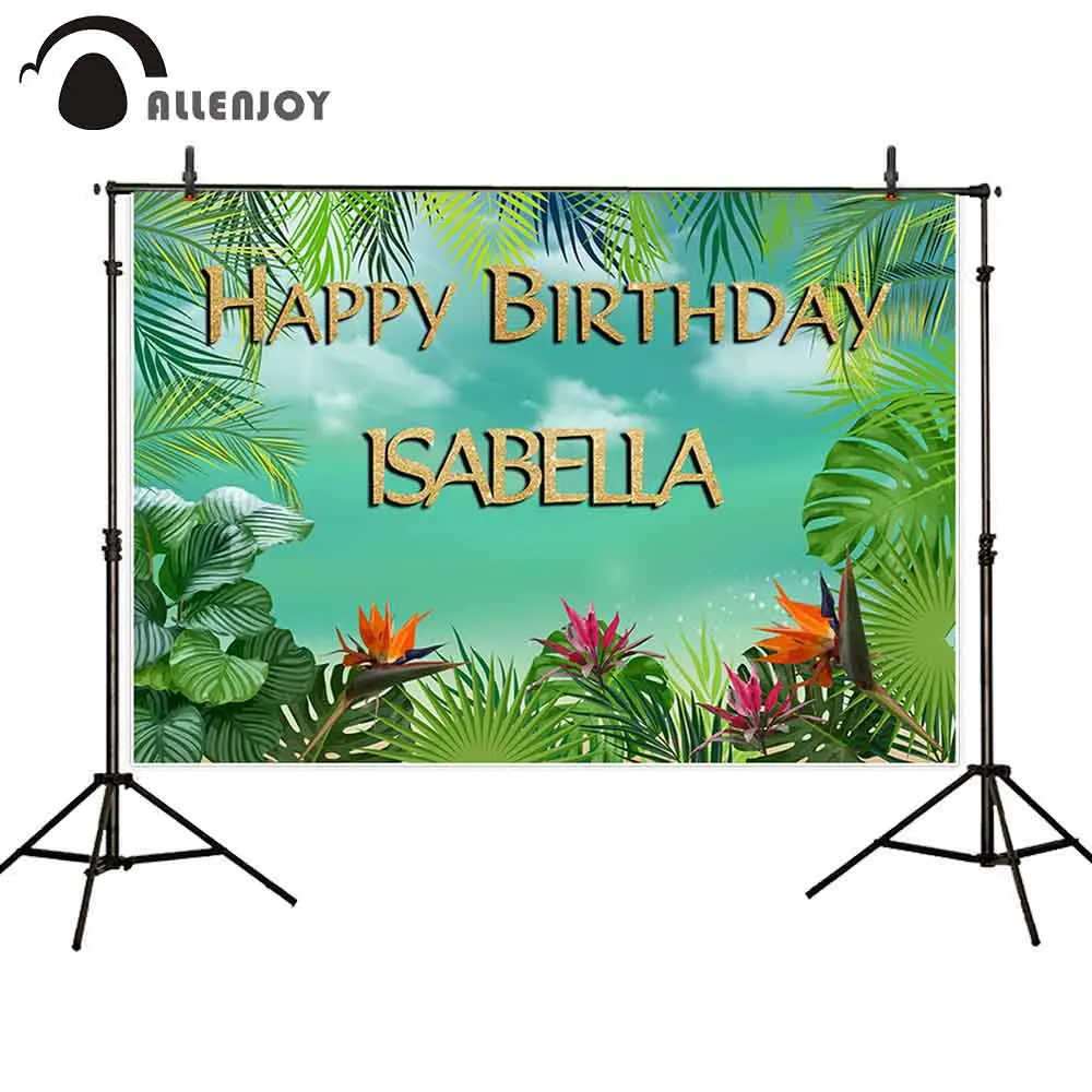 

Allenjoy tropical photographic studio background vaiana Moana party happy birthday decorations backdrop golden custom photocall