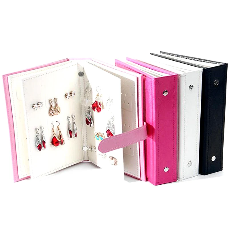 Portable 42 Holes Earrings Organizer Display Stand Leather Album Earring Holder Show Box Jewelry Organizer