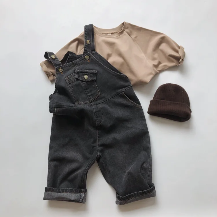 

Children's Suspender Trousers Autumn Classic Thicken Model Straight Denim for Boys Girls Pants Korean Baby Clothes Cargo Pants